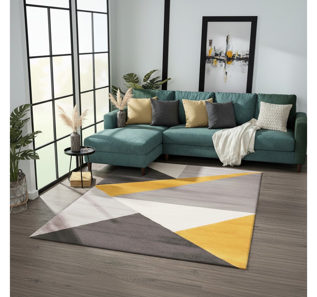 Vimoda Teppich Teppich Wohnzimmer Schlafzimmer Flur Teppich Geometrisches Muster Gelb, Rechteckig, Läufer Schlafzimmer Gelb – Bild 5 von 5