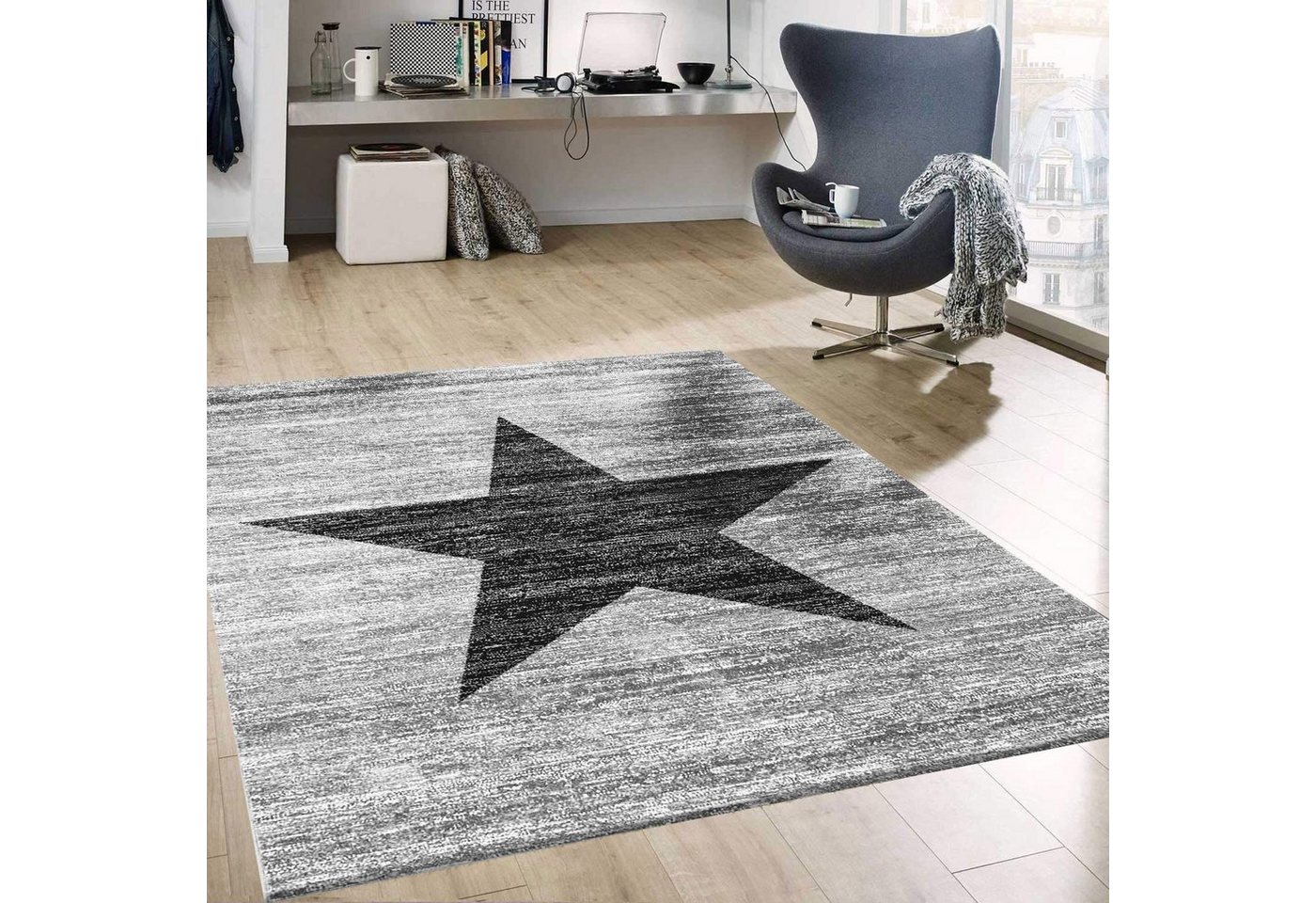 Vimoda Teppich Wohnzimmer Stern Muster Rot, Rechteckig, Läufer Rot Stylish Jugendzimmer Kurzflor – Bild 2 von 4