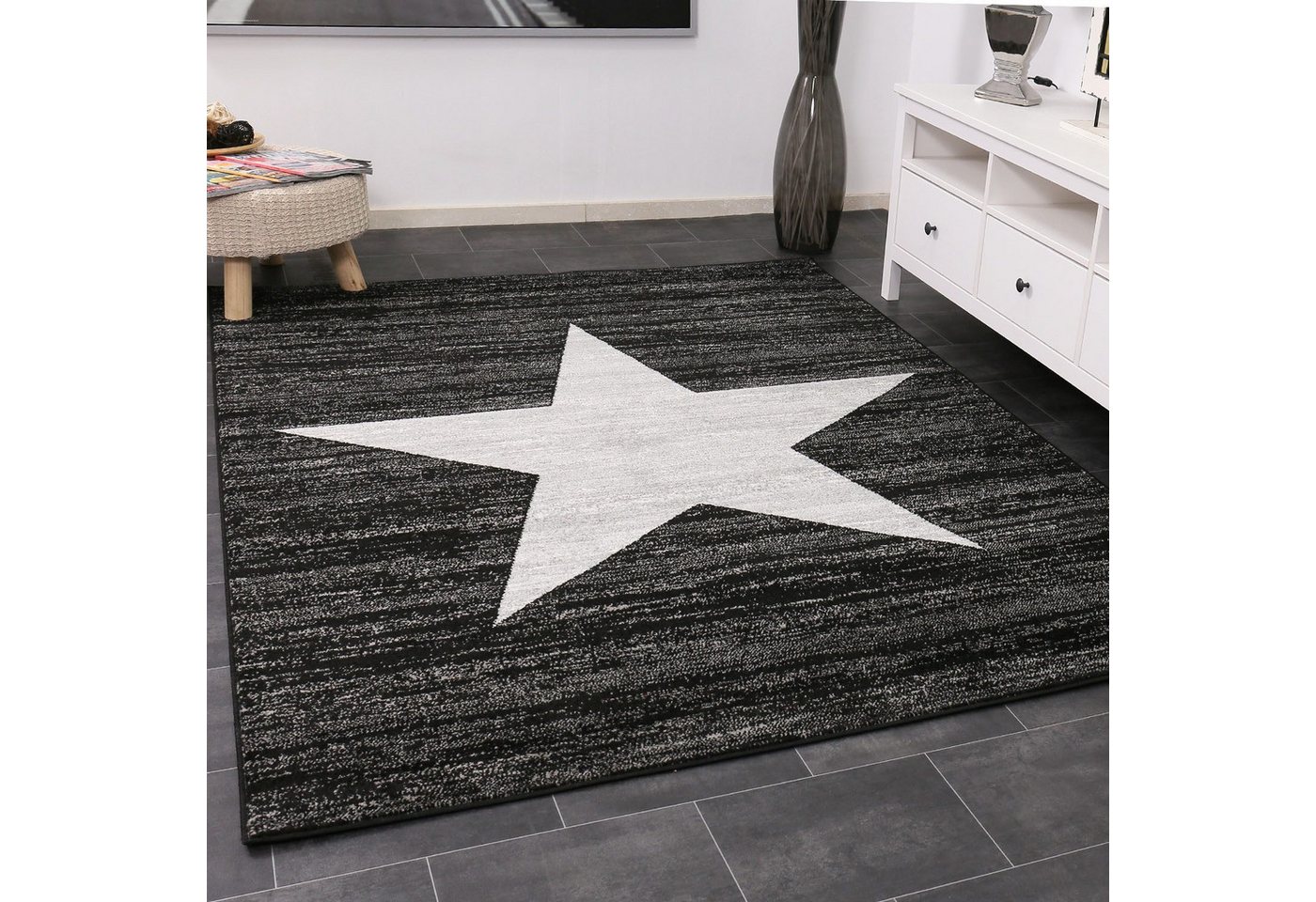 Vimoda Teppich Wohnzimmer Stern Muster Rot, Rechteckig, Läufer Rot Stylish Jugendzimmer Kurzflor – Bild 2 von 4