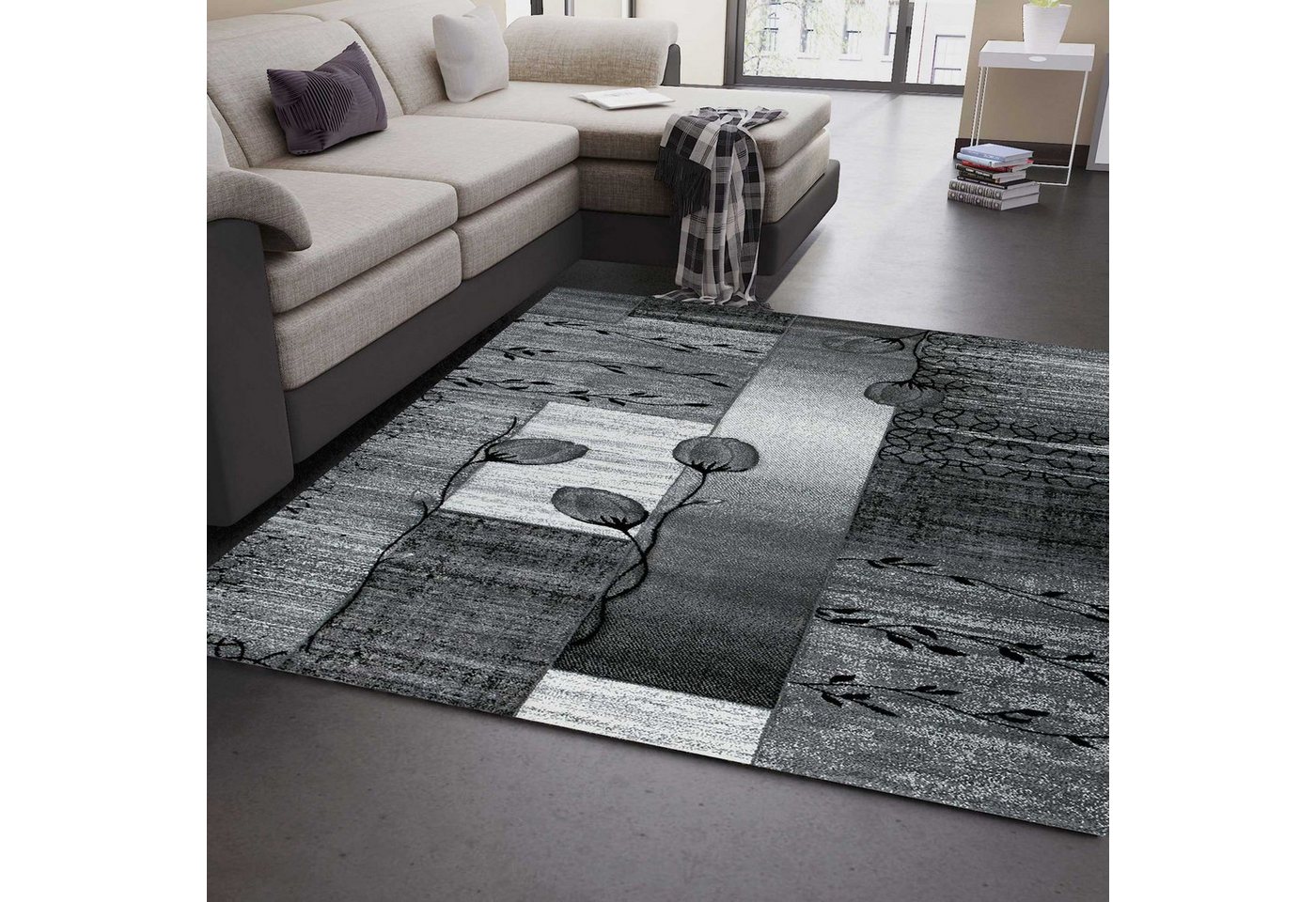 Vimoda Teppich Wohnzimmer teppich Schlafzimmer, Rechteckig, Höhe: 13 mm, Blumen Motiv, meliert,designer Läufer dicht – Bild 2 von 5