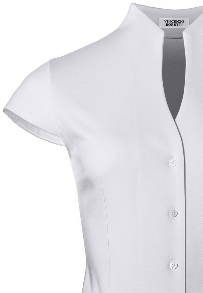 Vincenzo Boretti Klassische Bluse leicht tailliert Jersey Kelchkragen Kurzarm – Bild 2 von 4