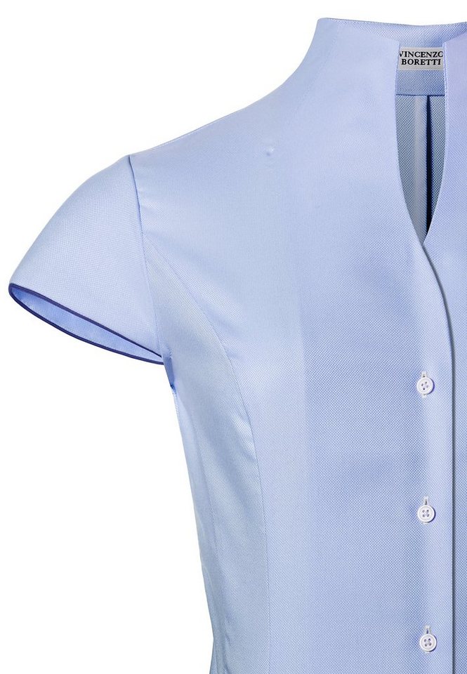Vincenzo Boretti Klassische Bluse leicht tailliert soft Oxford Kelchkragen Kurzarm – Bild 2 von 3
