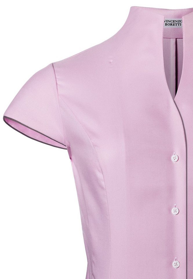 Vincenzo Boretti Klassische Bluse leicht tailliert soft Oxford Kelchkragen Kurzarm – Bild 2 von 3