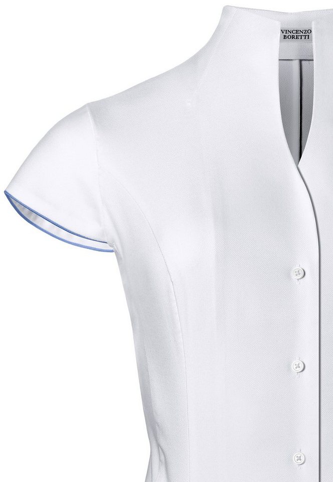 Vincenzo Boretti Klassische Bluse leicht tailliert soft Oxford Kelchkragen Kurzarm – Bild 2 von 3