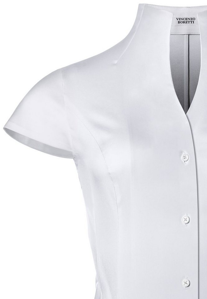 Vincenzo Boretti Klassische Bluse tailliert stretch Kelchkragen Kurzarm – Bild 2 von 3