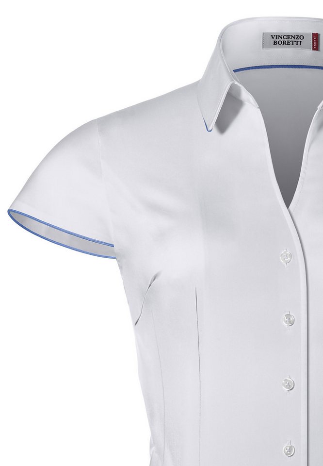 Vincenzo Boretti Klassische Bluse tailliert stretch Kurzarm – Bild 2 von 3