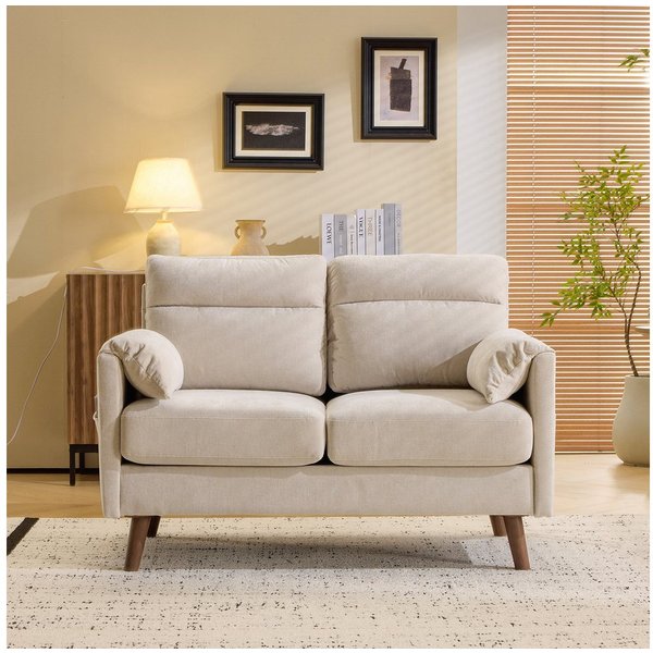 VINGLI 2-Sitzer Sofa klein, Kleine Stoffcouch mit weichen Armlehnen, 125 cm Mini Sofa, 125x78x86cm, 18cm dicke Sitzpolster