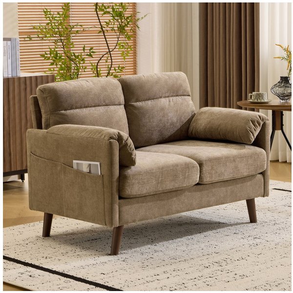 VINGLI 2-Sitzer Sofa klein, Kleine Stoffcouch mit weichen Armlehnen, 125 cm Mini Sofa, 125x78x86cm, 18cm dicke Sitzpolster