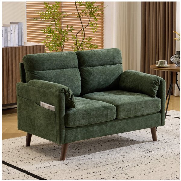 VINGLI 2-Sitzer Sofa klein, Kleine Stoffcouch mit weichen Armlehnen, 125 cm Mini Sofa, 125x78x86cm, 18cm dicke Sitzpolster