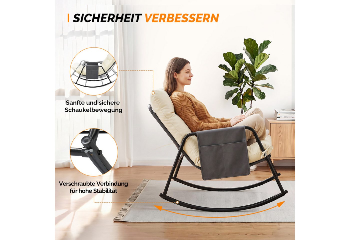 VINGLI Balkonset Balkonmöbel Set 3 teilig, Schaukelstühlen und Tisch, Grau/ Weiß – Bild 5 von 5