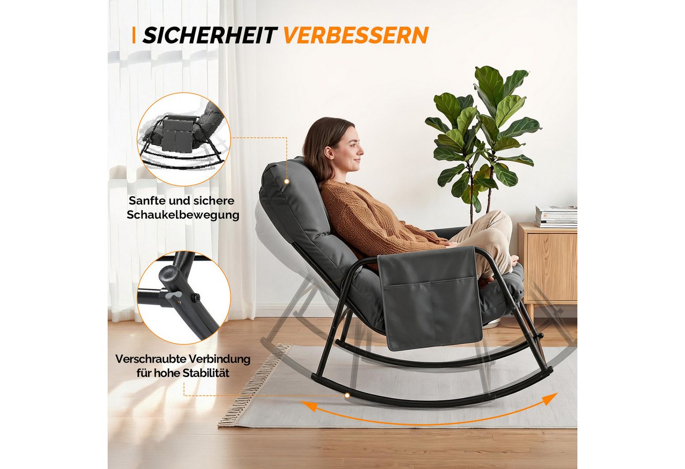 VINGLI Balkonset Balkonmöbel Set 3 teilig, Schaukelstühlen und Tisch, Grau/ Weiß – Bild 5 von 5