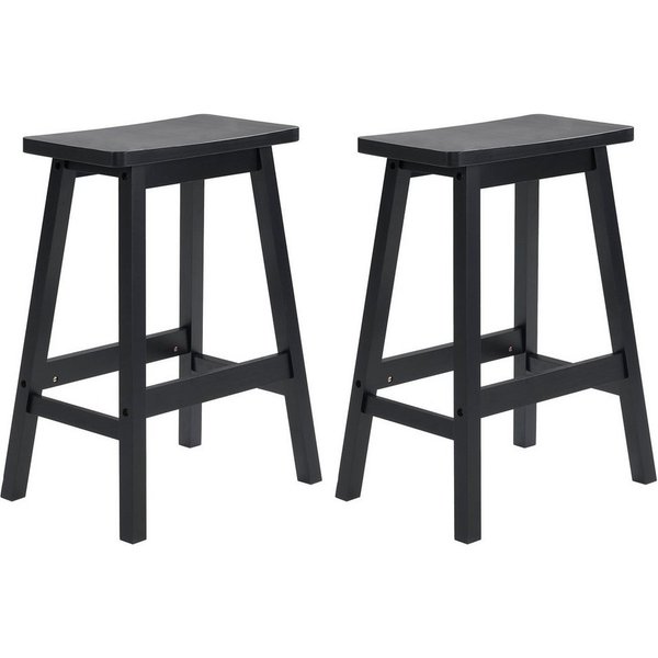 VINGLI Barhocker 2er Set aus Kiefernholz mit Sattelsitz, Ergonomisch, bis 120 kg, Ideal für Küche, Bar und Terrasse, Schwarz/Naturholzfarbe