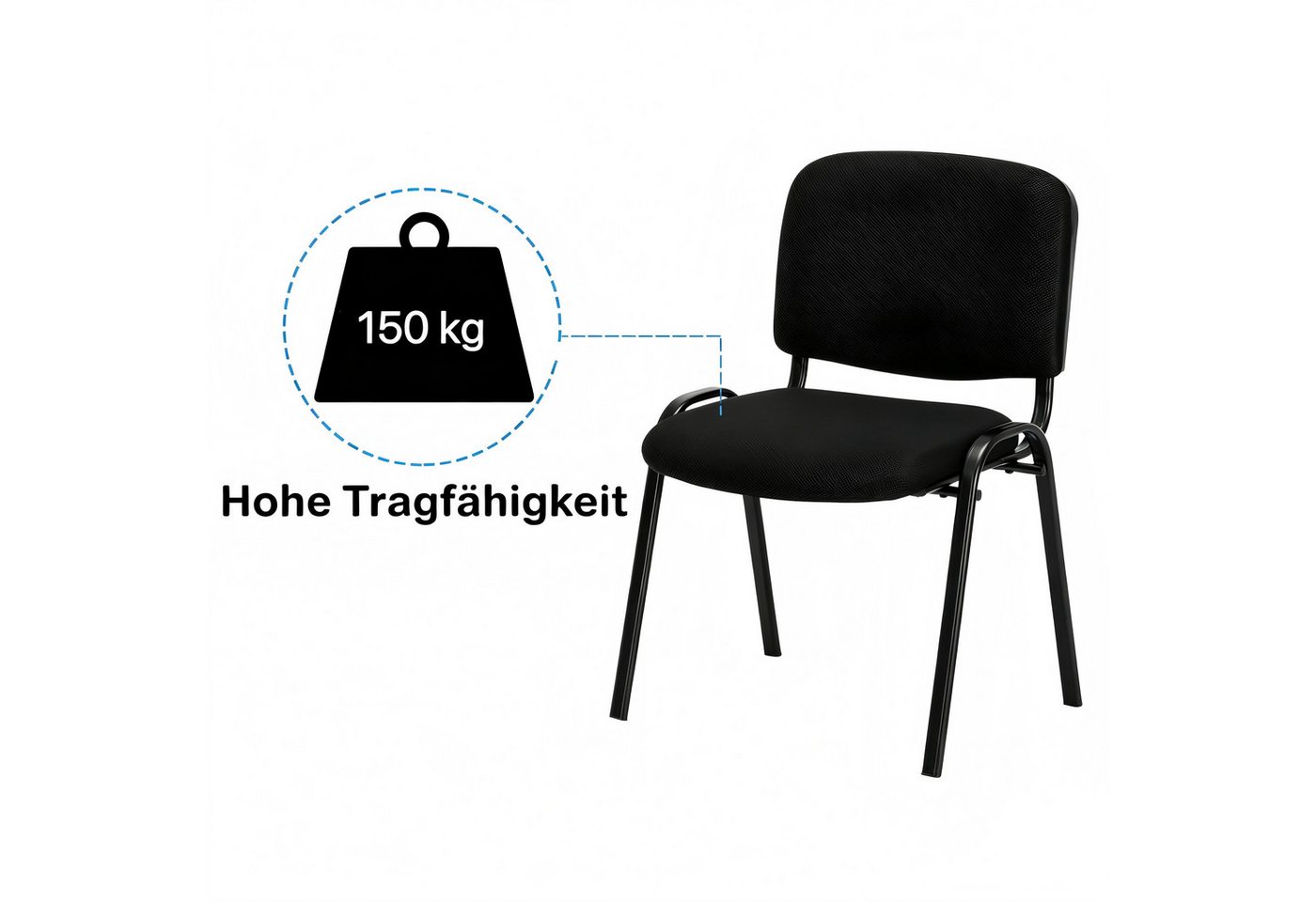 VINGLI Besucherstuhl 5er-Set, Schwarzes Mesh & Stahlrahmen, Armlos, 150 kg Belastbarkeit (5 St), Bürostühle für Empfang, Konferenzraum, Wartezimmer, Stapelbar,  – Bild 4 von 5
