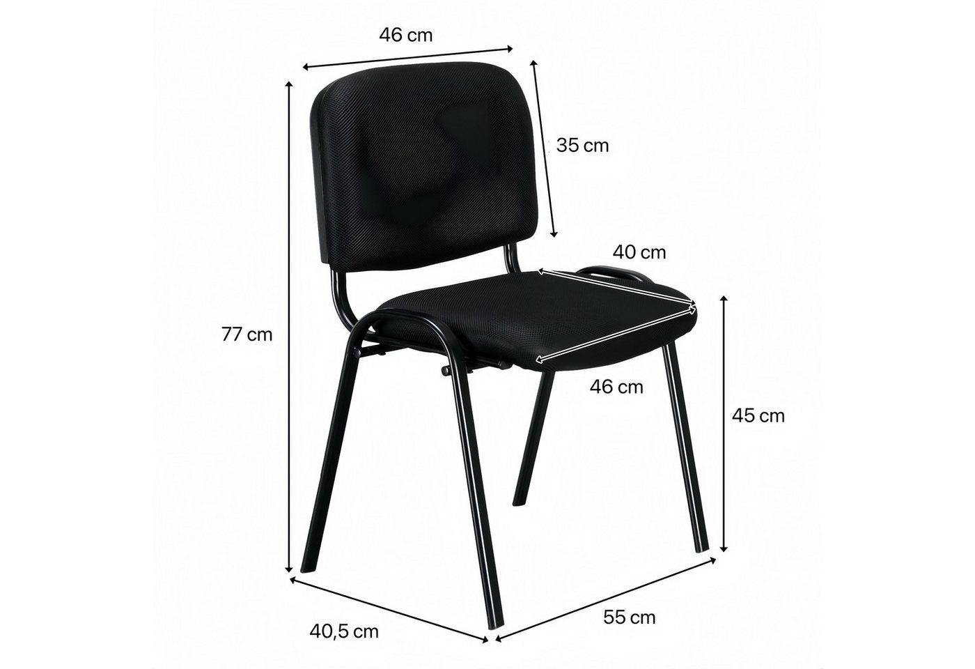 VINGLI Besucherstuhl 5er-Set, Stapelbar, Armlos, 150 kg Belastbarkeit, Stapelstuhl (5 St), Mesh & Stahlrahmen, Bürostühle für Empfang & Wartezimmer, Schwarz – Bild 2 von 5