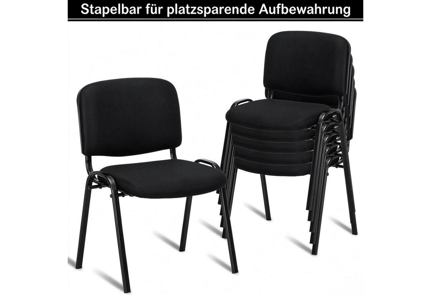 VINGLI Besucherstuhl 5er-Set, Stapelbar, Armlos, 150 kg Belastbarkeit, Stapelstuhl (5 St), Mesh & Stahlrahmen, Bürostühle für Empfang & Wartezimmer, Schwarz – Bild 5 von 5