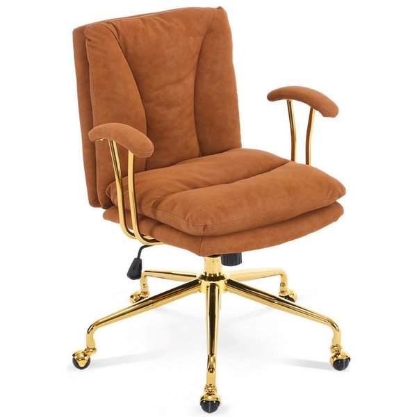 VINGLI Bürostuhl Ergonomisch, Schreibtischstuhl mit Goldenen Armlehnen, Chefsessel