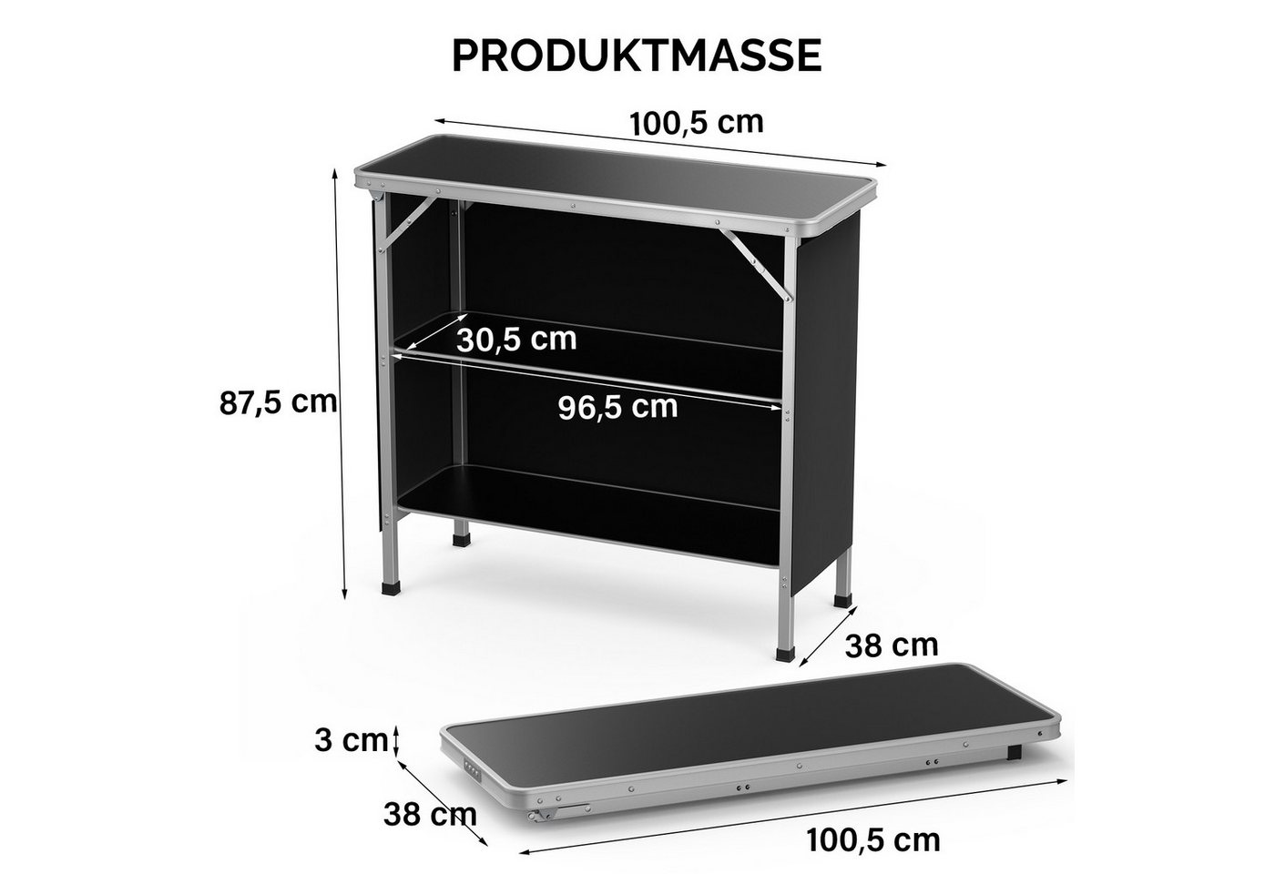 VINGLI Campingtisch aus Aluminium, Klappbarer Outdoor Bartisch, inkl. Tragetasche, 3-stufige Ablage mit Oxford-Stoff, 100,5 × 38 × 87,5 cm, bis 50 kg – Bild 2 von 5