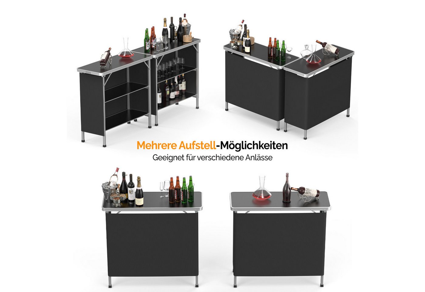 VINGLI Campingtisch aus Aluminium, Klappbarer Outdoor Bartisch, inkl. Tragetasche, 3-stufige Ablage mit Oxford-Stoff, 100,5 × 38 × 87,5 cm, bis 50 kg – Bild 5 von 5