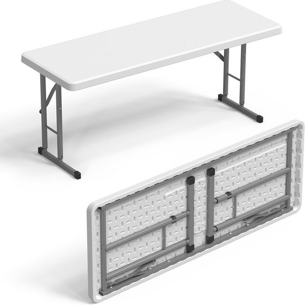 VINGLI Campingtisch Klappbar höhenverstellbar aus Kunststoff & Metallrahmen, Wetterfest, für Garten, Terrasse & Balkon, bis 159 kg, 123 x 45 cm, Weiß/Schwarz