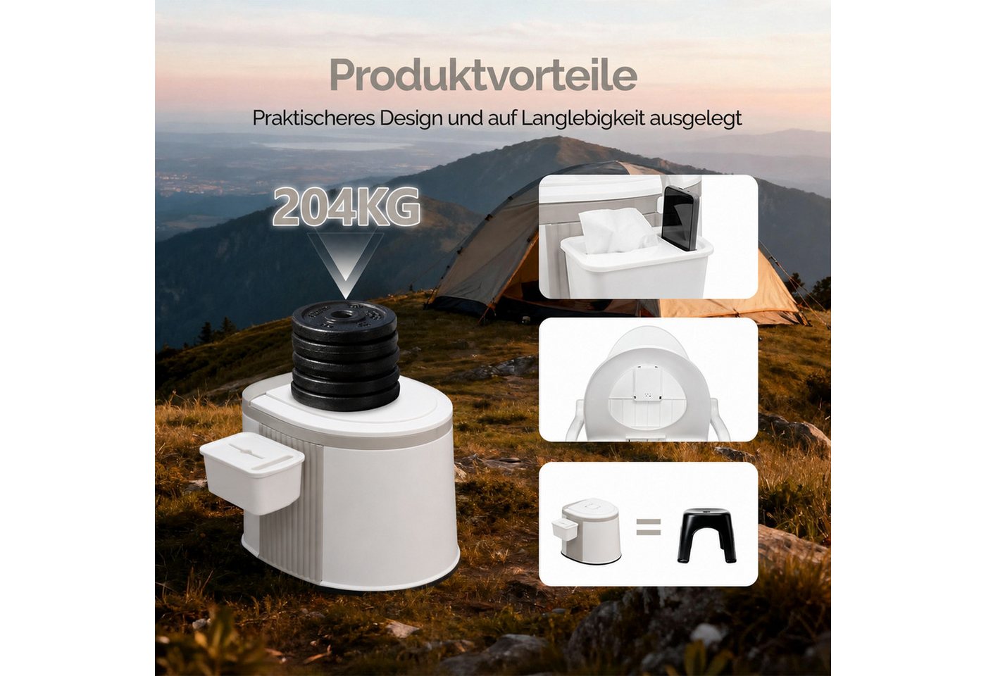 VINGLI Campingtoilette Tragbare Mobile Toilette,Stabil, Robust – Bild 4 von 5