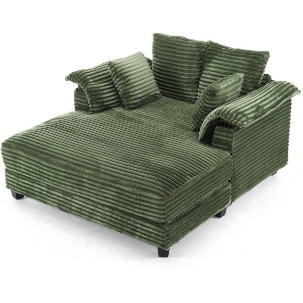 VINGLI Chaiselongue 2-Sitzer Cord Schlafsofa, Breite 142cm, Loungesofa mit Schlaffsunktion, Großer Chaiselongue-Sessel für Wohnzimmer, Schlafzimmer oder Büro