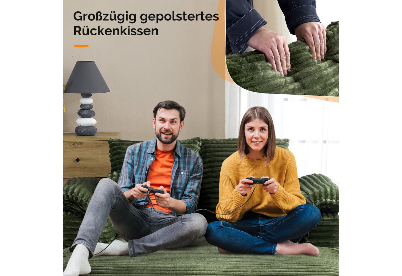 VINGLI Chaiselongue 2-Sitzer Cord Schlafsofa, Breite 142cm, Loungesofa mit Schlaffsunktion, Großer Chaiselongue-Sessel für Wohnzimmer, Schlafzimmer oder Büro – Bild 5 von 5