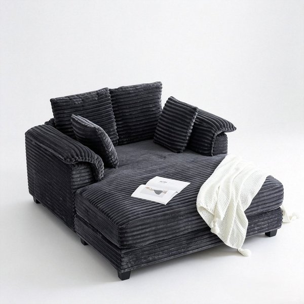 VINGLI Chaiselongue 2-Sitzer Cord Schlafsofa, Breite 142cm, Loungesofa mit Schlaffsunktion, Großer Chaiselongue-Sessel für Wohnzimmer, Schlafzimmer oder Büro
