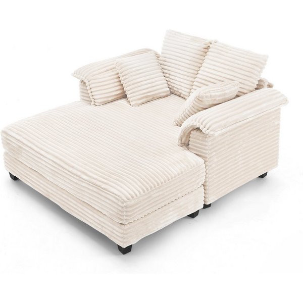 VINGLI Chaiselongue 2-Sitzer Cord Schlafsofa, Breite 142cm, Loungesofa mit Schlaffsunktion, Großer Chaiselongue-Sessel für Wohnzimmer, Schlafzimmer oder Büro