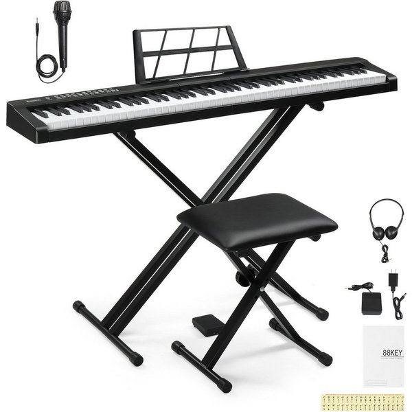 VINGLI Digitalpiano E Piano 88 Tasten, Digitalpiano Semi-Gewichtete Tastatur, Dual-Bluetooth, Sustain-Pedal-System, mit/ohne Ständer, Schwarz/Weiß