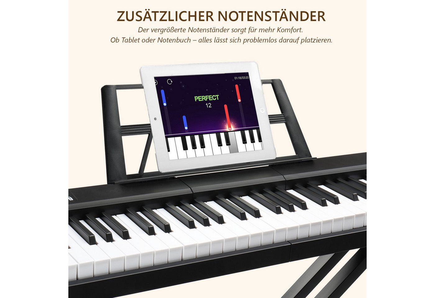 VINGLI Digitalpiano E Piano 88 Tasten, Digitalpiano Semi-Gewichtete Tastatur, Dual-Bluetooth, Sustain-Pedal-System, mit/ohne Ständer, Schwarz/Weiß – Bild 4 von 5