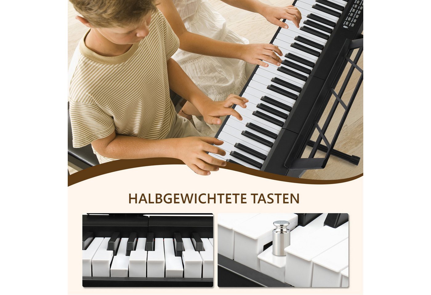VINGLI Digitalpiano E Piano 88 Tasten, Digitalpiano Semi-Gewichtete Tastatur, Dual-Bluetooth, Sustain-Pedal-System, mit/ohne Ständer, Schwarz/Weiß – Bild 5 von 5