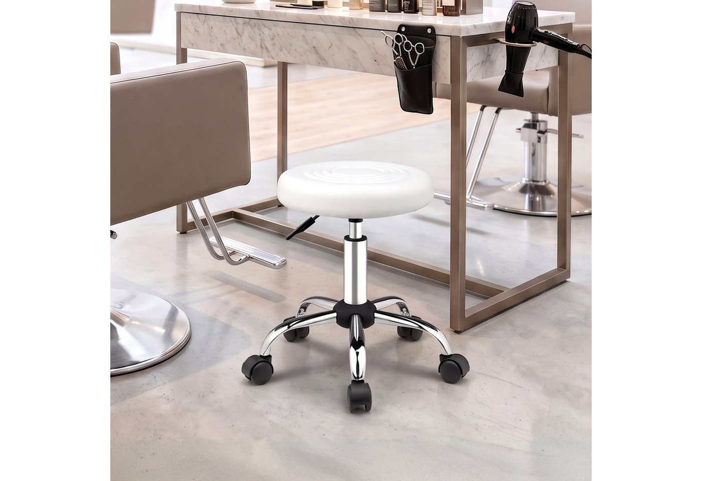 VINGLI Drehhocker Rollhocker Bürohocker Hocker mit Rädern, aus PU-Leder, Höhenverstellbar 40-60 cm,360° Drehbar, SGS Gasdruckfeder – Bild 5 von 5