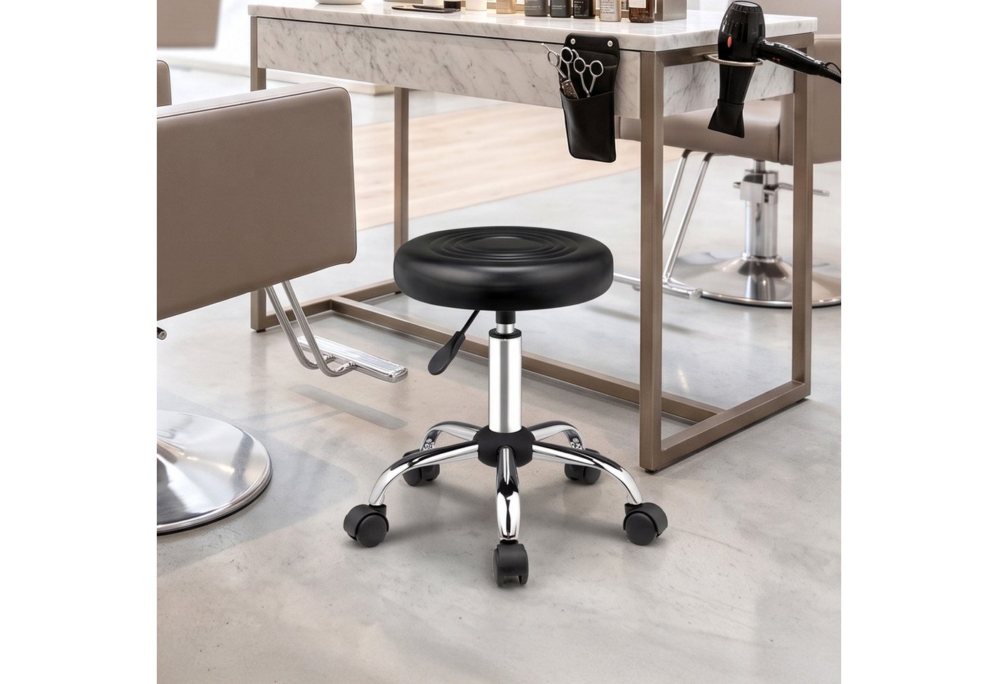 VINGLI Drehhocker Rollhocker Bürohocker Hocker mit Rädern, aus PU-Leder, Höhenverstellbar 40-60 cm,360° Drehbar, SGS Gasdruckfeder – Bild 3 von 5