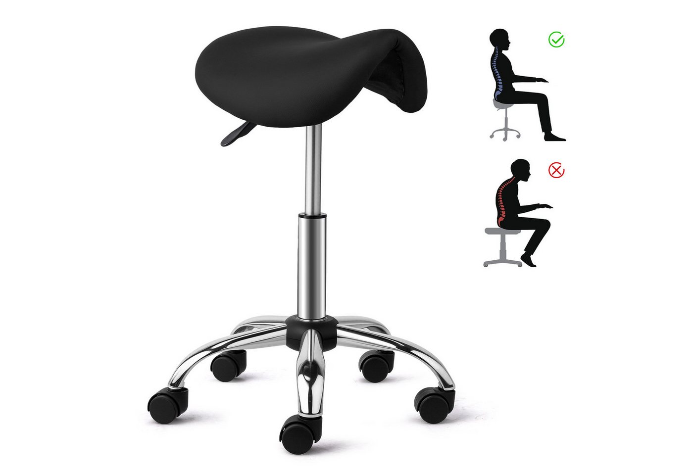 VINGLI Drehhocker Sattelhocker, Rollhocker, Bürohocker, Drehhocker,Arbeitshocker, höhenverstellbar, 360° drehbar, 150 KG Tragkraft – Bild 2 von 5