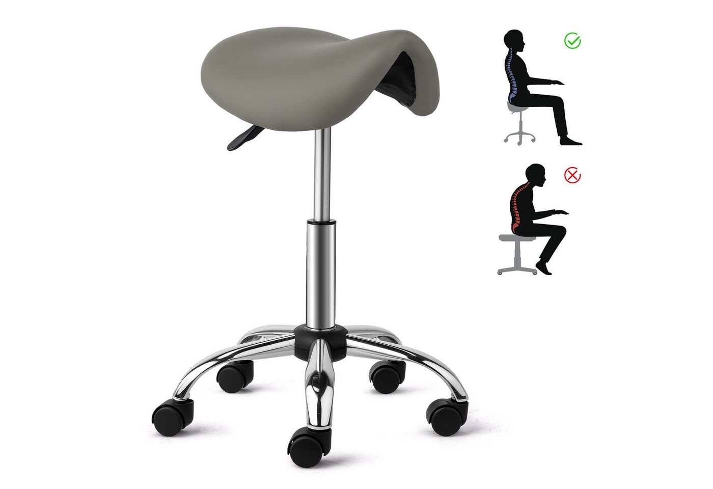 VINGLI Drehhocker Sattelhocker, Rollhocker, Bürohocker, Drehhocker,Arbeitshocker, höhenverstellbar, 360° drehbar, 150 KG Tragkraft – Bild 2 von 5