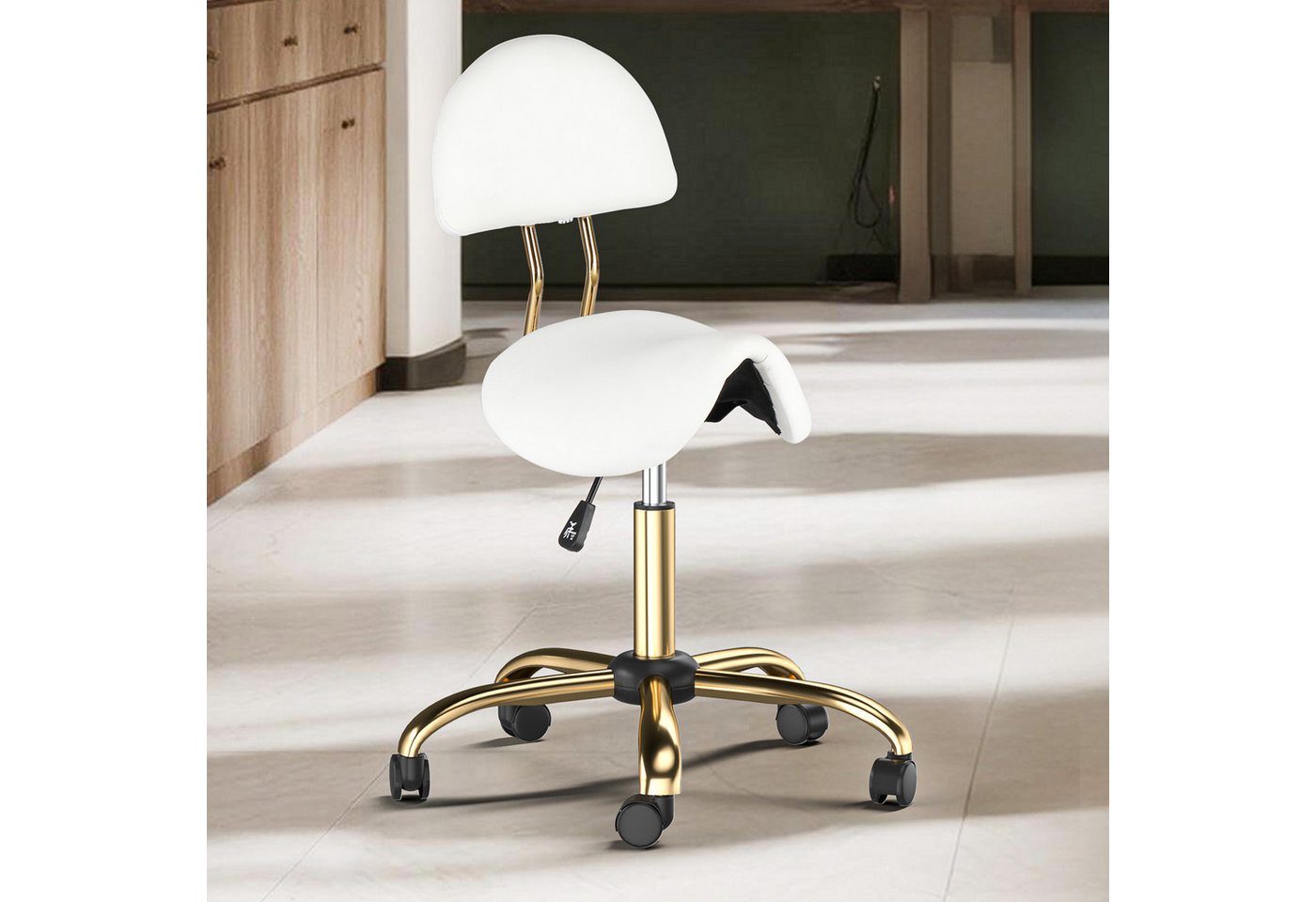 VINGLI Drehhocker Sattelhocker mit Lehne Abnehmbar, Rollhocker Ergonomisch, Bürohocker, Höhenverstellbar 48-63cm, mit Rollen, 180 KG Tragkraft, aus PU-Leder – Bild 2 von 5
