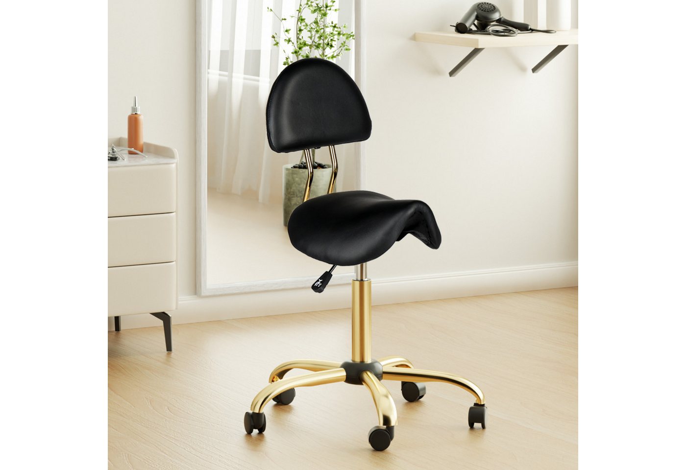 VINGLI Drehhocker Sattelhocker mit Lehne Abnehmbar, Rollhocker Ergonomisch, Bürohocker, Höhenverstellbar 48-63cm, mit Rollen, 180 KG Tragkraft, aus PU-Leder – Bild 2 von 5