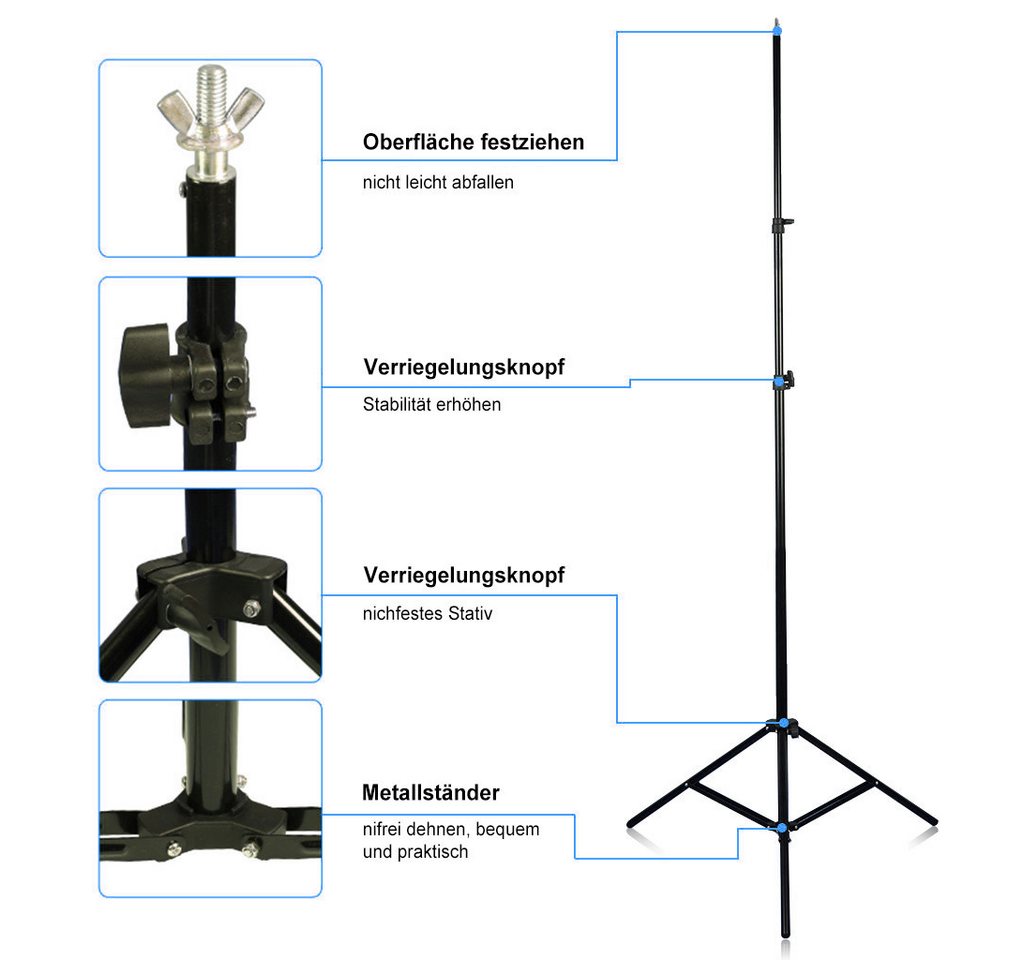 VINGLI Fotohintergrund 2x3m/2,6x3m Verstellbarer Hintergrund Ständer für Fotografie, Fotohintergrund mit 6 Fischmaul Klemmen, Hintergründe für Fotostudios – Bild 2 von 5