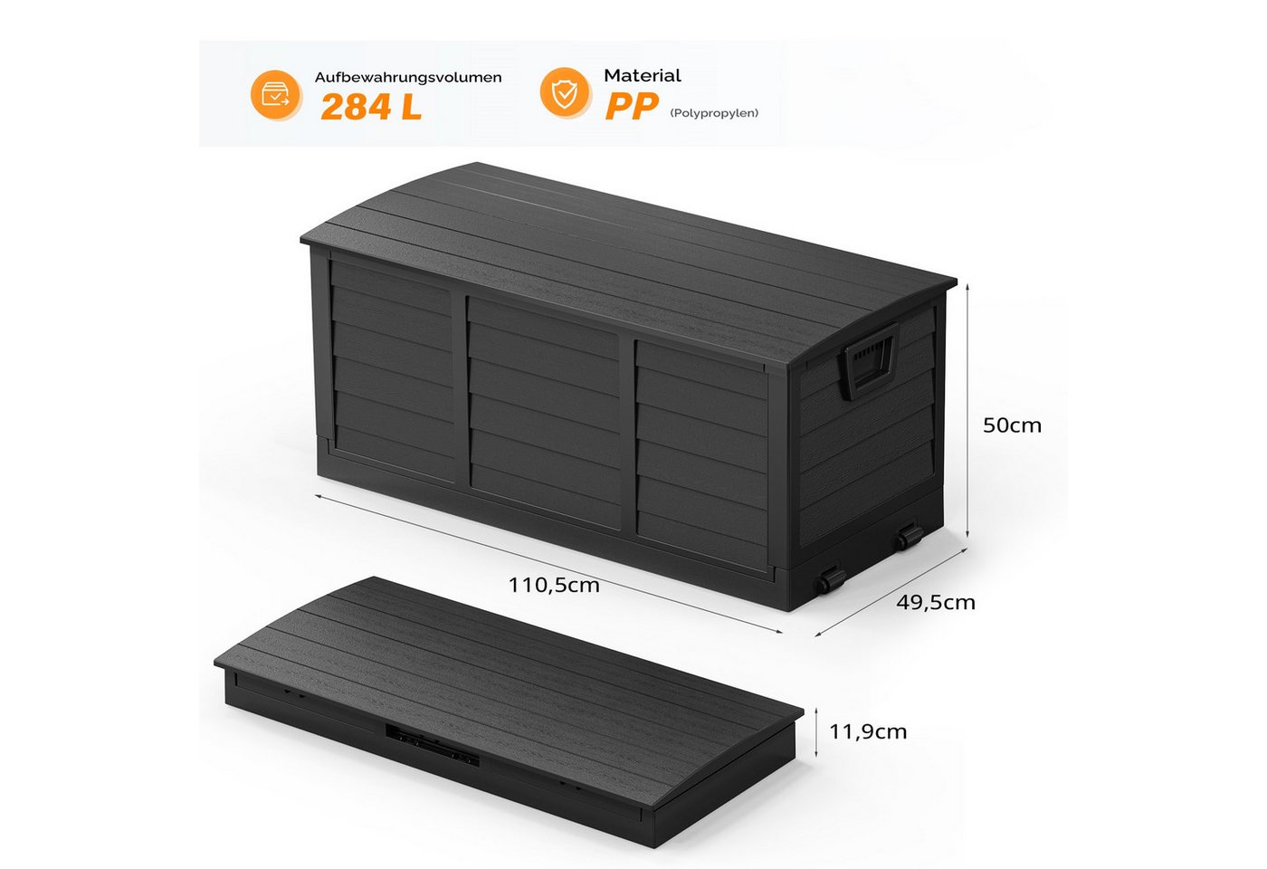 VINGLI Gartenbox Aufbewarungsbox mit/ohne Rädern, Wasserdicht – Bild 2 von 5