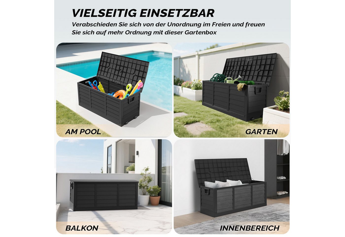 VINGLI Gartenbox Aufbewarungsbox mit/ohne Rädern, Wasserdicht – Bild 3 von 5