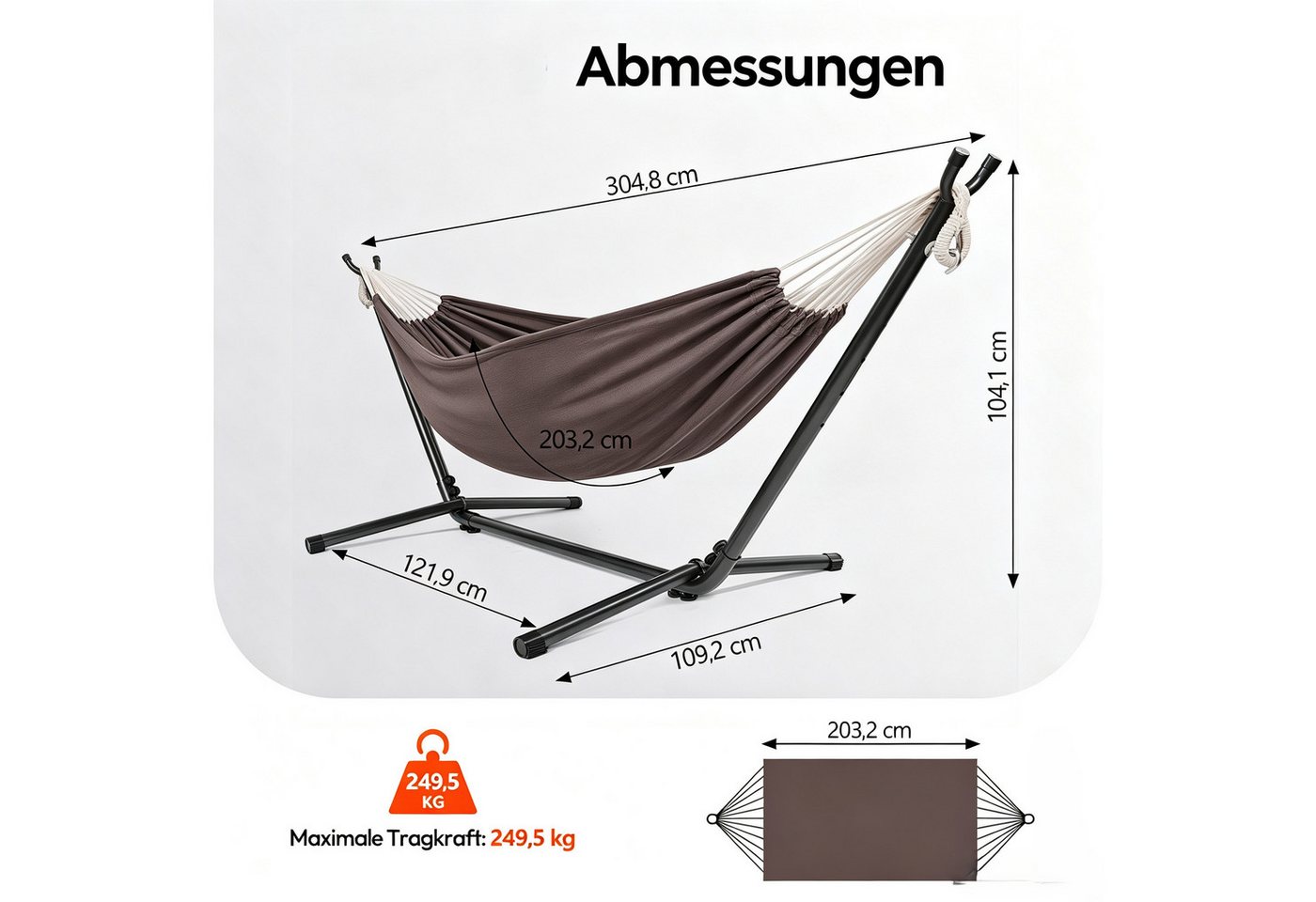 VINGLI Hängematte Hängematte mit Gestell, ca.250 kg Tragfähigkeit, Höhenverstellbar – Bild 2 von 2
