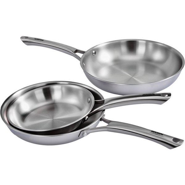 VINGLI Pfannen-Set Pfannenset Edelstahl, Bratpfannen, PTFE frei, (3-tlg., 3 Pfannen mit 2 Glasdeckeln), 20, 24 und 28 cm, für alle Herdarten, Spülmaschinenfest