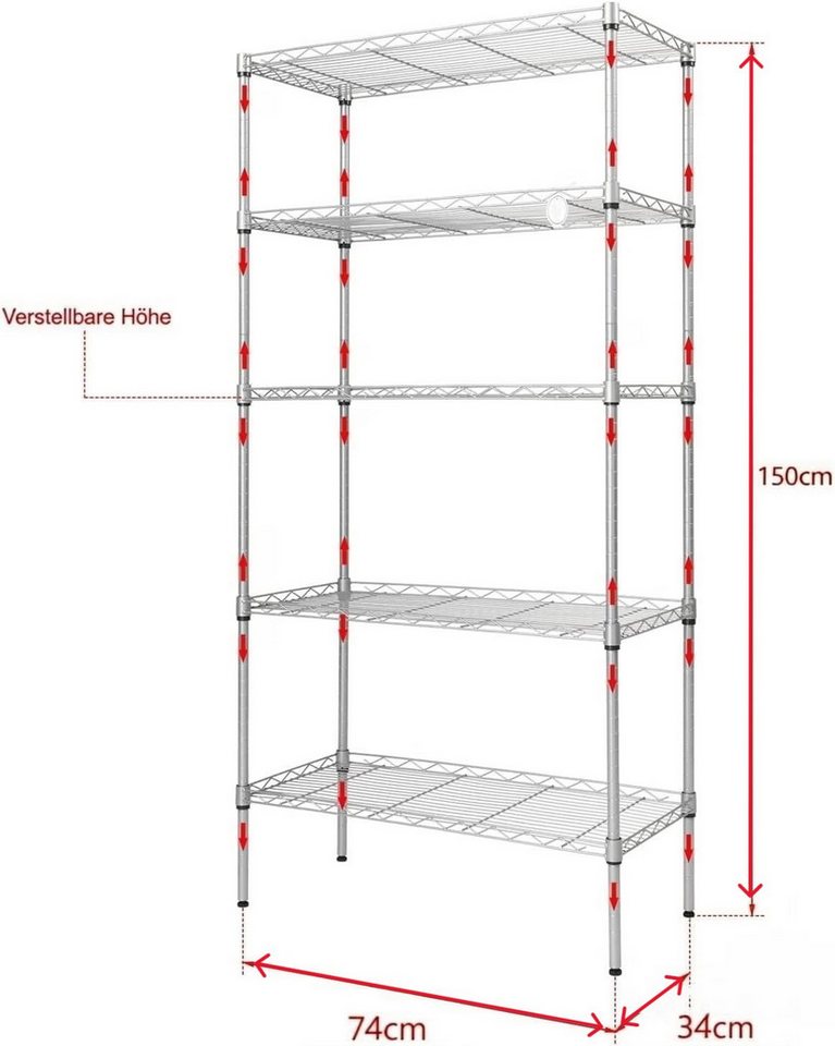 VINGLI Regal Standregal aus Eisen , Küchenregal 5/6 Ablagen, Modern – Bild 2 von 5