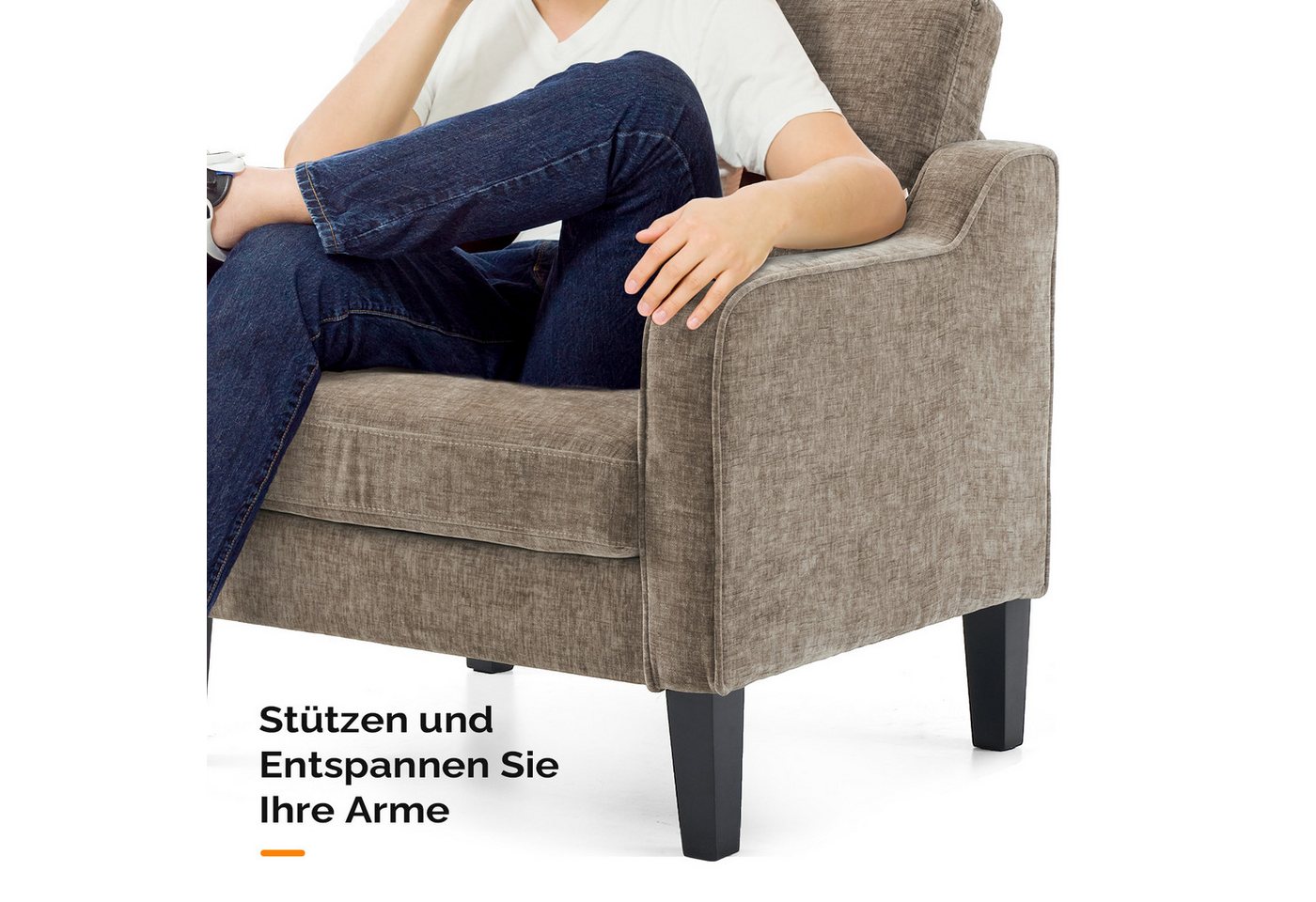 VINGLI Sessel Chenille, Einzelsessel mit Holzbeinen, Polstersessel 76x78 x84cm, Lesesessel mit Armlehnen für Wohnzimmer, Schlafzimmer & Büro – Bild 5 von 5