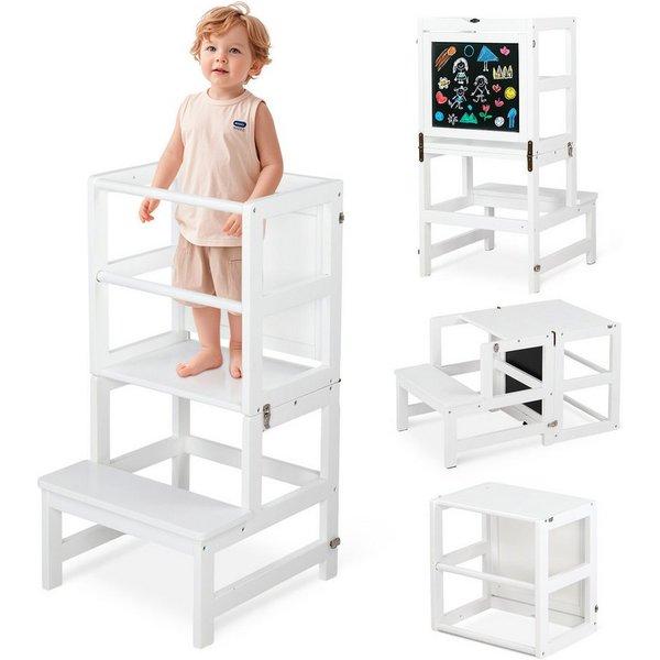 VINGLI Stehhilfe, Lernturm mit drehbarer Tafel für Kinder, 45x45x84cm