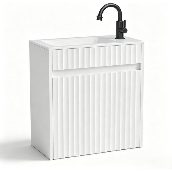 VINGLI Waschtisch mit Waschbecken, Waschbecken mit Unterschrank, Badmöbel Set, Hängend Wasserdicht 46 x 26 x 51cm Nussbaumfarbe