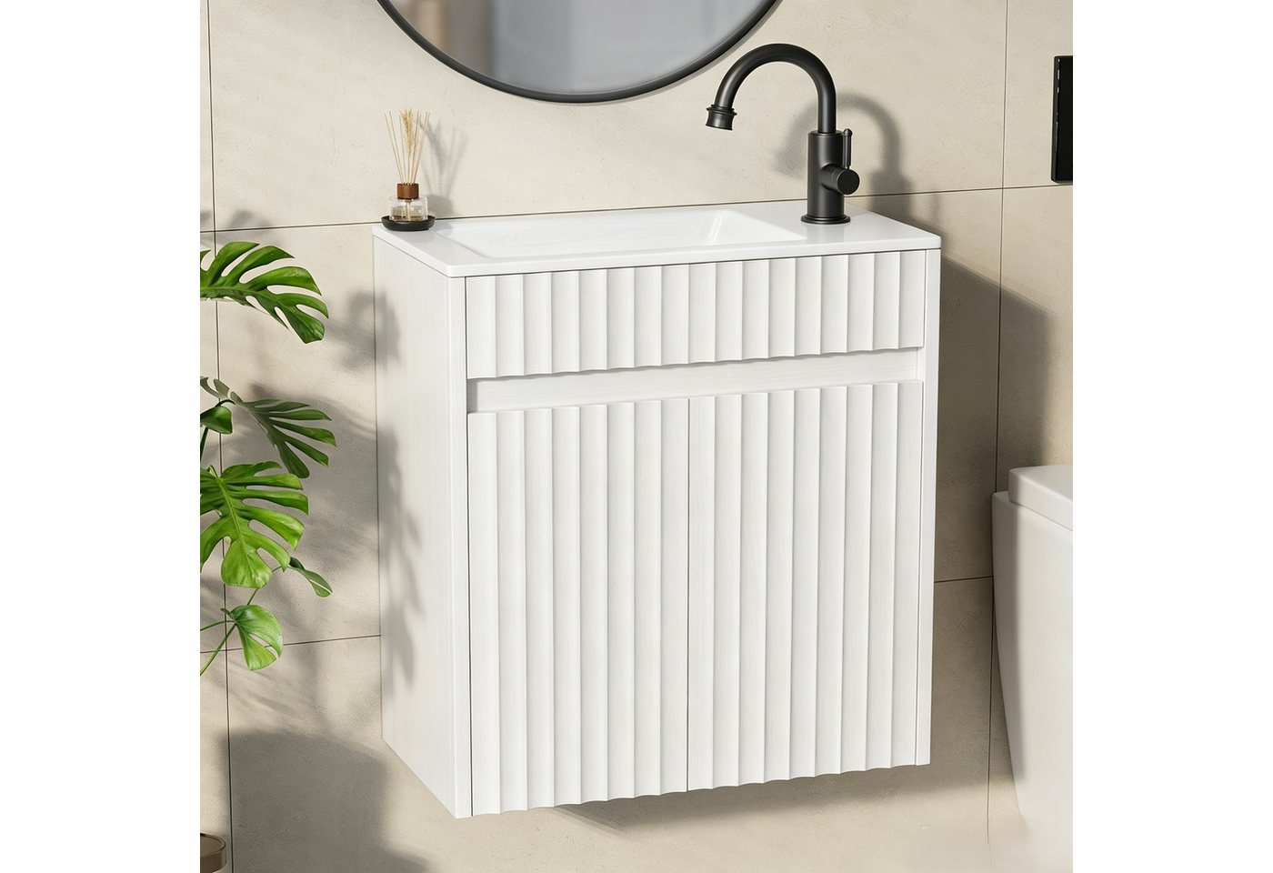 VINGLI Waschtisch mit Waschbecken, Waschbecken mit Unterschrank, Badmöbel Set, Hängend Wasserdicht 46 x 26 x 51cm Nussbaumfarbe – Bild 2 von 5
