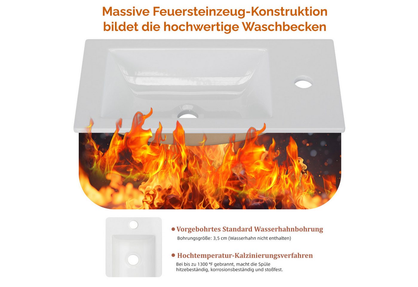VINGLI Waschtisch mit Waschbecken, Waschbecken mit Unterschrank, Badmöbel Set, Hängend Wasserdicht 46 x 26 x 51cm Nussbaumfarbe – Bild 5 von 5
