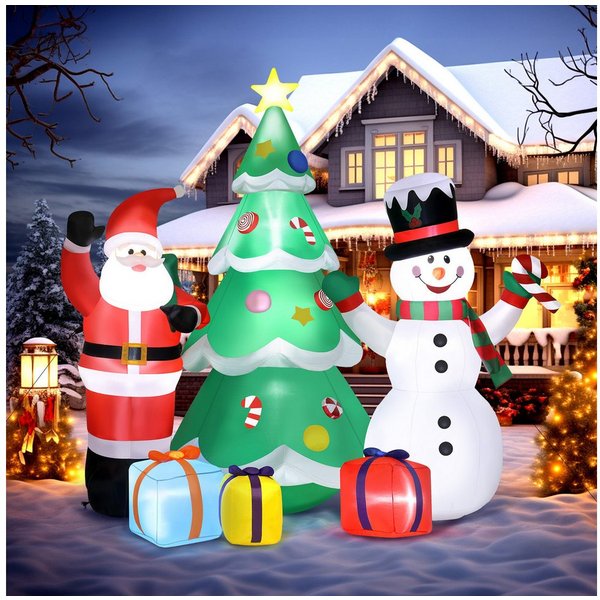 VINGLI Weihnachtsfigur Wetterfest, Weihnachtsdeko Aufblasbar für Innen & Außen, 188 cm Weihnachtsfiguren-Set: Schneemann, Weihnachtsmann & Baum
