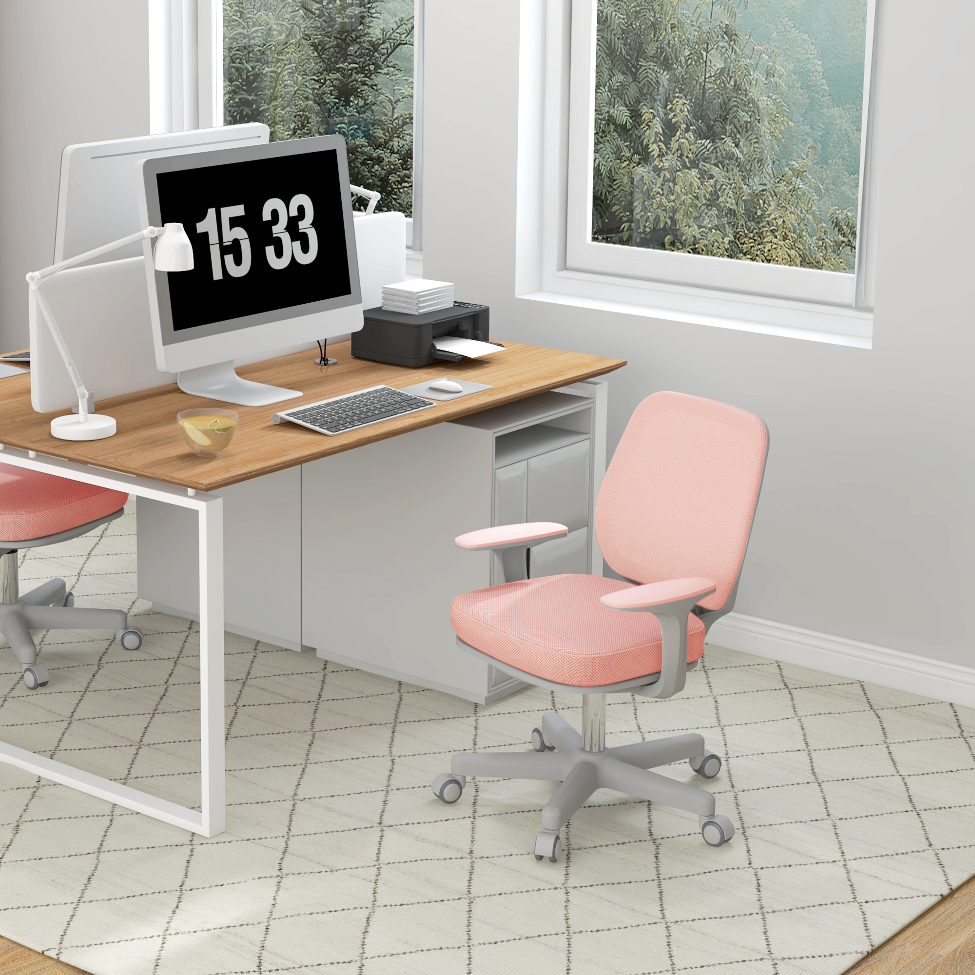 Vinsetto Bürostuhl, Ergonomisch Schreibtischstuhl mit Drehfunktion, Höhenverstellbar Computerstuhl für Home-Office, Polyester, Rosa Aosom – Bild 2 von 2